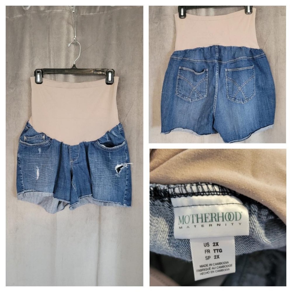 2x Motherhood maternity jean shorts distressed